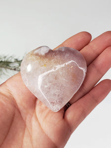 High Grade Sparkly Flower Agate with Pink Amethyst Heart Carving #2