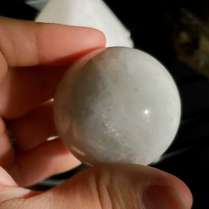 White Moonstone Sphere with Blue Flash