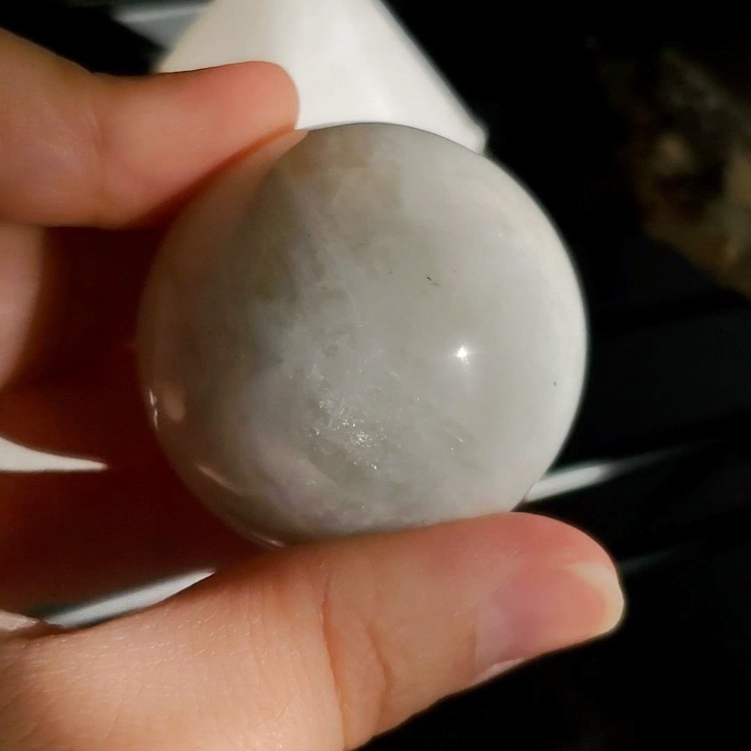 White Moonstone Sphere with Blue Flash