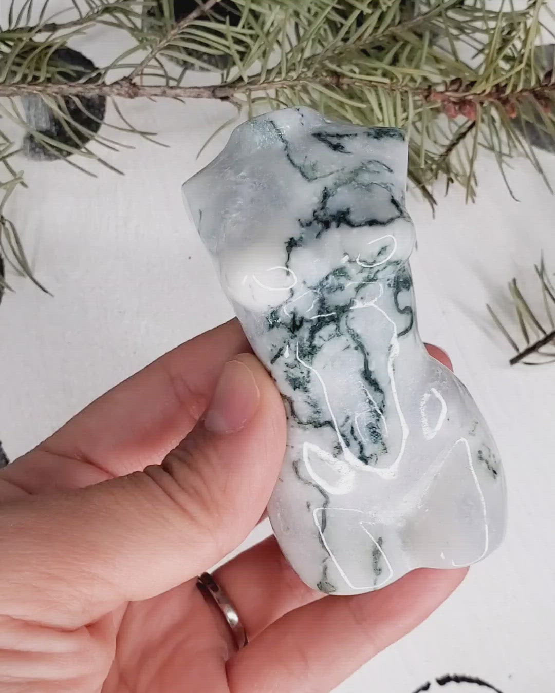 Druzy Moss Agate Female Body Carving