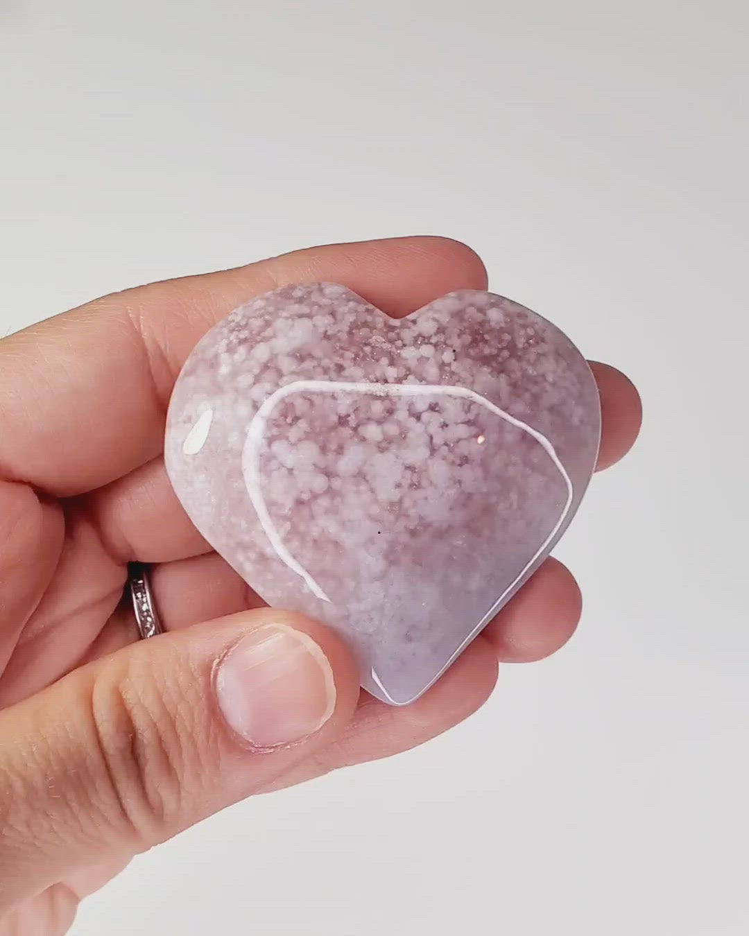 High Grade Sparkly Flower Agate with Pink Amethyst Heart Carving